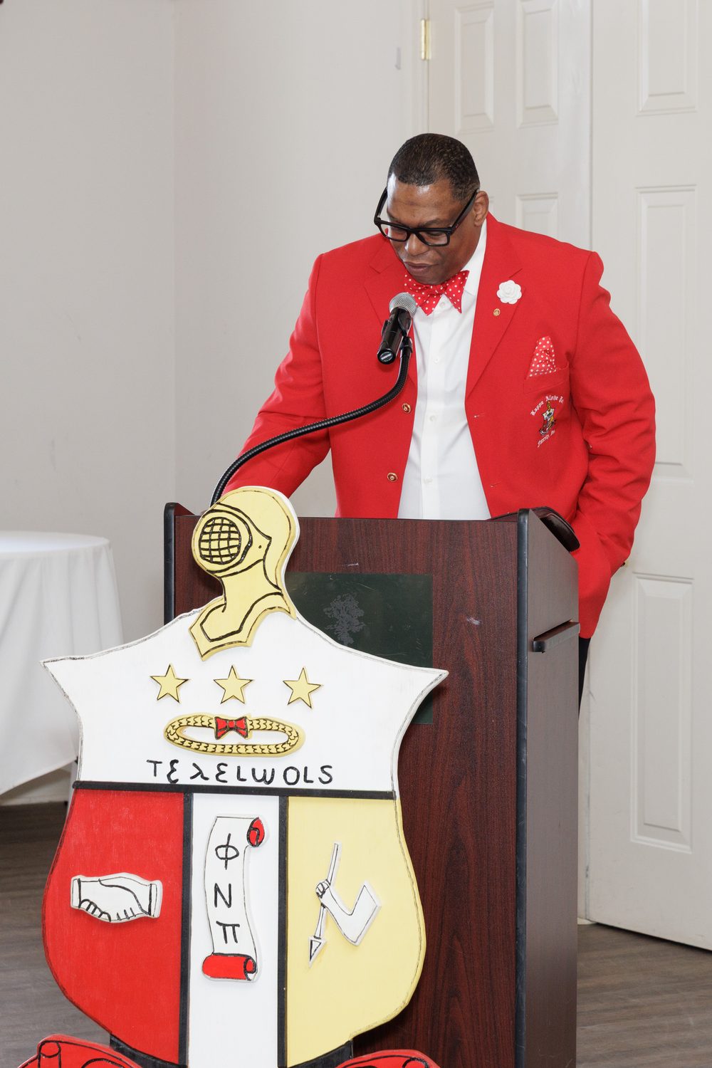 At the podium